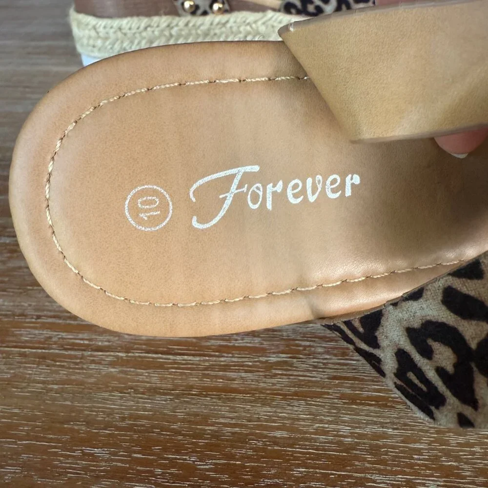 Forever Leopard Print Open‎ Toe Ankle Strap Espadrille Size 10